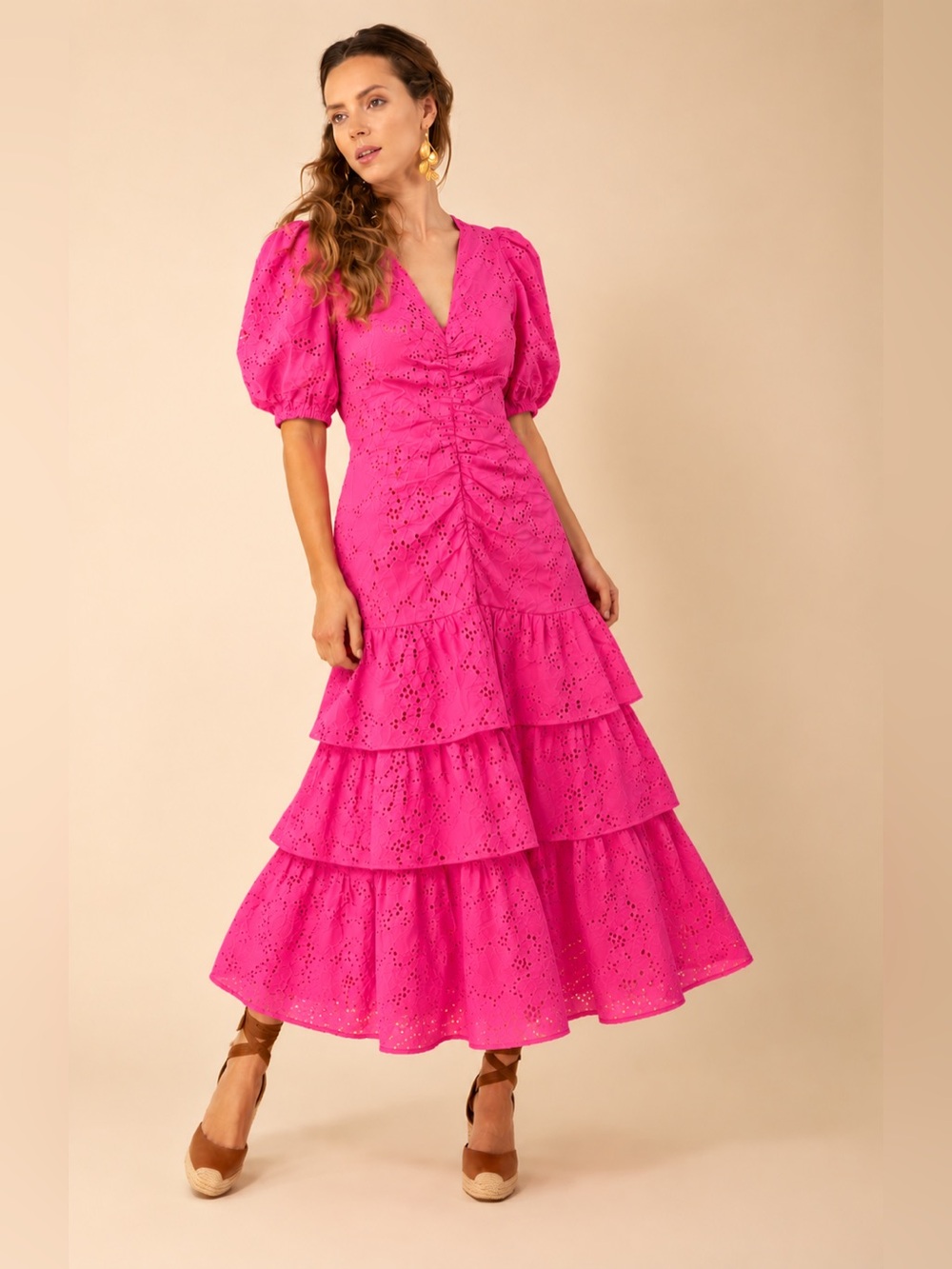 Kensie (10) Women's Emboridered Layered Puff-Sleeve Maxi Dress